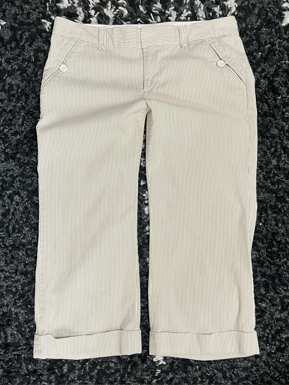 Gap Pinstripe Cropped Capri Pants Khaki Tan White Cuffed Y2K Vintage Size 6
